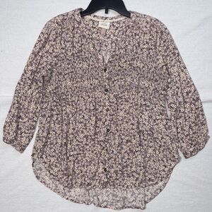 Knox Rose Purple Floral Country Rodeo Boho Cowgirl Smocked Blouse Size Large